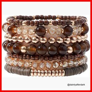 Gold Plated Bohemian Stretch Bead Bracelets Stackable Layering Set